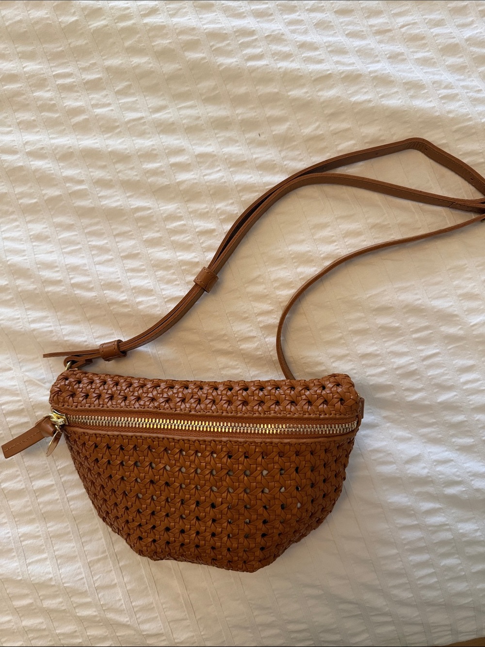 Clare V Petite Fanny Rattan Woven Leather Belt Bag